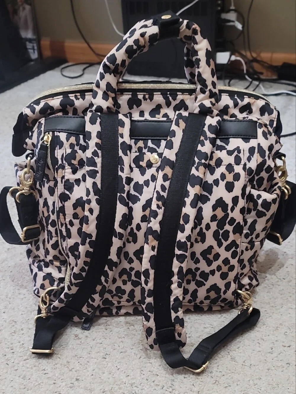 Itzy Ritzy Beige & Black Leopard Quilted Tote with Detachable Strap